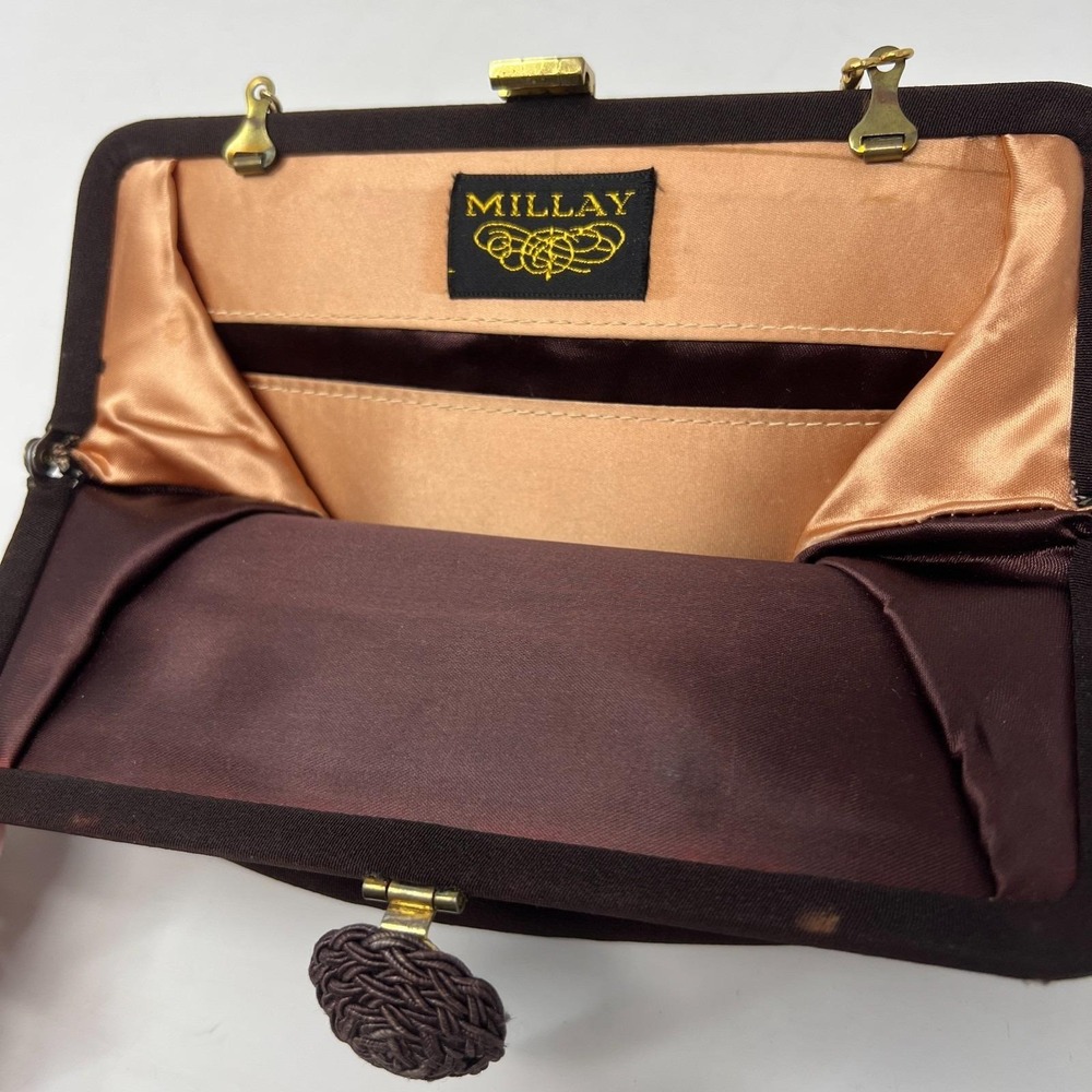 Vintage Millay Brown‎ Handbag Purse With Gold Metallic Rope Chain Handle - Picture 14 of 15